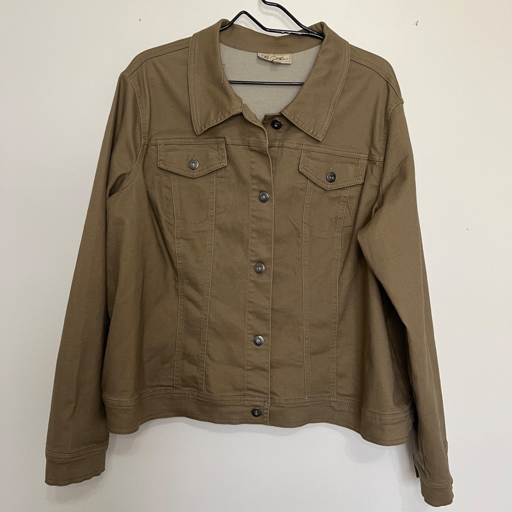 DG2 by Diane Gilman Green Denim Jacket W2X Everyday Casual Staple